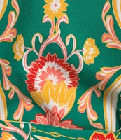 Jude Connally Mirabella Stretch Poplin Tapestry Floral Print Split V-Neck Flutter Sleeve