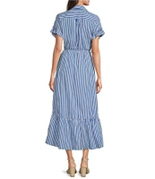 Jude Connally Pippa Stripe Print Point Collar Short Sleeve Midi Dress