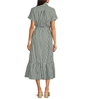 Jude Connally Pippa Stripe Print Point Collar Short Sleeve Midi Dress