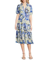 Jude Connally Portia Knit Jude Cloth Blooming Botanics Print V-Neck Tiered Dress