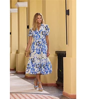 Jude Connally Portia Knit Jude Cloth Blooming Botanics Print V-Neck Tiered Dress