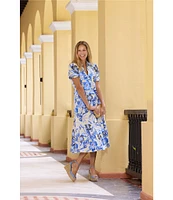 Jude Connally Portia Knit Jude Cloth Blooming Botanics Print V-Neck Tiered Dress