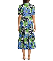 Jude Connally Portia Knit Jude Cloth Wild Blossom Print V-Neck Tiered Dress