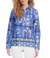Jude Connally Pru Stretch Poplin Seaside Catch Print Point Collar Long Sleeve Top