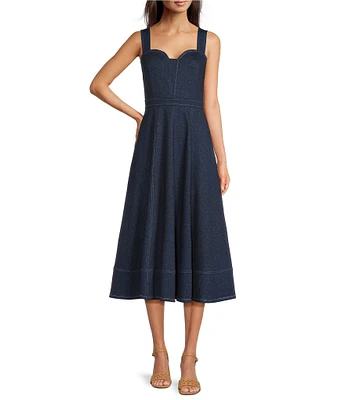 Jude Connally Sabrina Denim Sweetheart Neck Sleeveless Fit-And-Flare Midi Dress