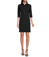 Jude Connally Sloane Jude Cloth Point Collar 3/4 Sleeve Shirt Dress