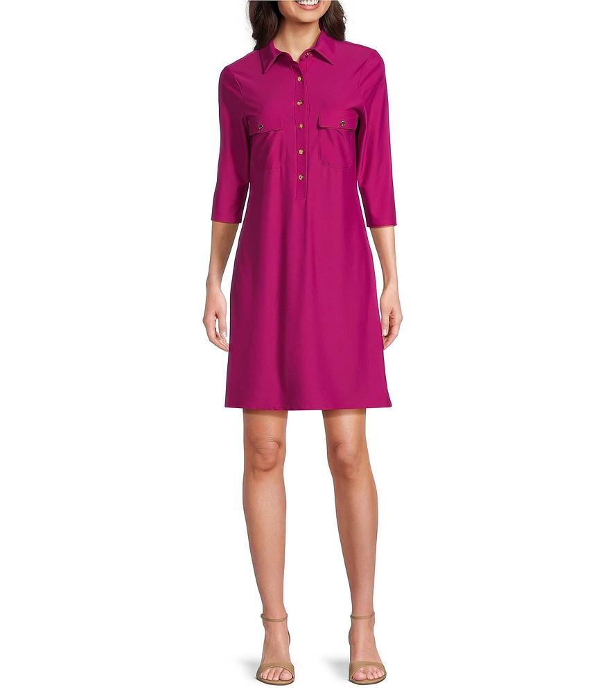 Jude Connally Sloane Jude Cloth Point Collar 3/4 Sleeve Shirt Dress