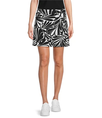 Jude Connally Sonia Knit Decorative Fan Print A-Line Side Slit Pull-On Skort