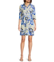 Jude Connally Susanna Blooming Botanics Print Point Collar 3/4 Sleeve Polished Classic Shirt Dress