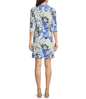 Jude Connally Susanna Blooming Botanics Print Point Collar 3/4 Sleeve Polished Classic Shirt Dress