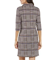 Jude Connally Susanna Glen Plaid Print Point Collar 3/4 Sleeve Polished Classic Shirt Dress