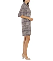 Jude Connally Susanna Glen Plaid Print Point Collar 3/4 Sleeve Polished Classic Shirt Dress