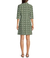 Jude Connally Susanna Moroccan Trellis Loden Print Point Collar 3/4 Sleeve Polished Classic Shirt Dress