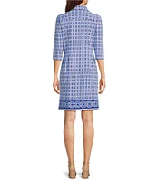 Jude Connally Susanna Terrace Geo Border Print Point Collar 3/4 Sleeve Polished Classic Shirt Dress