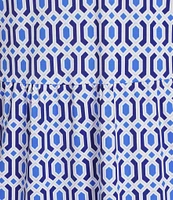 Jude Connally Terrace Geo Border Print Jude Cloth Stretch Knit V-Neck Short Puff Sleeve A-Line Tiered Dress