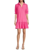 Jude Connally Tierney Jacquard Point Collar Short Sleeve Tiered Swing Dress