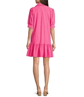 Jude Connally Tierney Jacquard Point Collar Short Sleeve Tiered Swing Dress