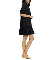 Jude Connally Tierney Knit Point Collar V-Neck Short Puff Sleeve Side Pocket Drop Waist Flounce Hem Dress