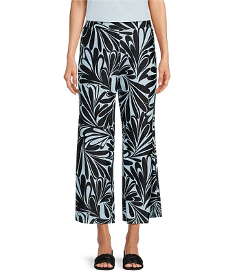 Jude Connally Trixie Decorative Fan Print Stretch Knit Wide Leg Cropped Coordinating Pull-On Pants