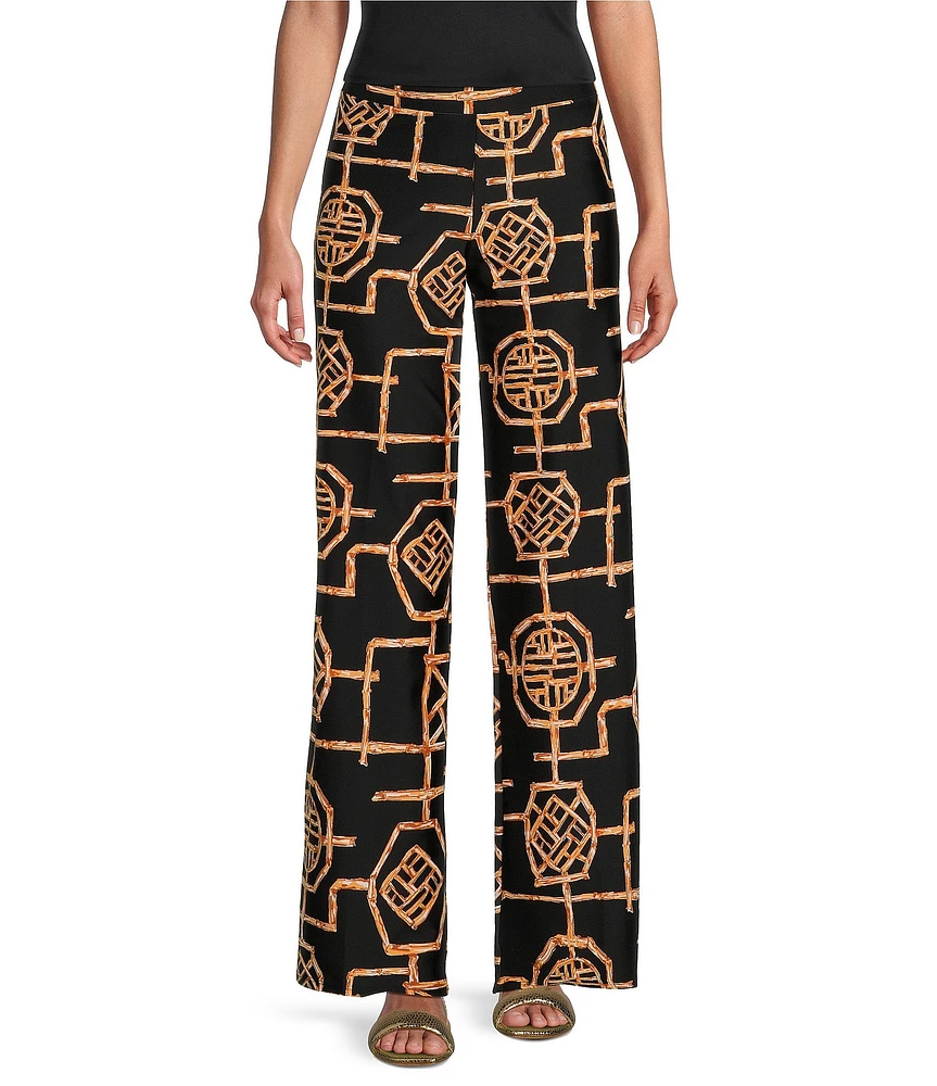 Jude Connally Trixie Jude Cloth Knit Bamboo Lattice Print Wide-Leg Pull-On Coordinating Pants