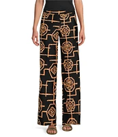 Jude Connally Trixie Jude Cloth Knit Bamboo Lattice Print Wide-Leg Pull-On Coordinating Pants