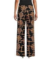 Jude Connally Trixie Jude Cloth Knit Bamboo Lattice Print Wide-Leg Pull-On Coordinating Pants