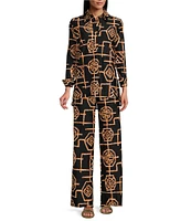 Jude Connally Trixie Jude Cloth Knit Bamboo Lattice Print Wide-Leg Pull-On Coordinating Pants