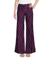 Jude Connally Trixie Jude Cloth Knit Diamond Lattice Print Wide-Leg Pull-On Pants