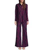 Jude Connally Trixie Jude Cloth Knit Diamond Lattice Print Wide-Leg Pull-On Pants