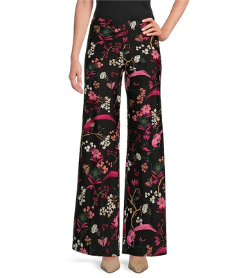 Jude Connally Trixie Jude Cloth Knit Floral Menagerie Print Wide Leg Pull-On Pants