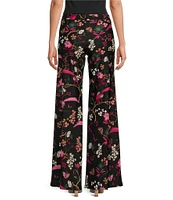 Jude Connally Trixie Jude Cloth Knit Floral Menagerie Print Wide Leg Pull-On Pants