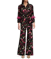 Jude Connally Trixie Jude Cloth Knit Floral Menagerie Print Wide Leg Pull-On Pants