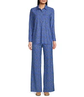 Jude Connally Trixie Jude Cloth Knit Garden Lattice Print Wide Leg Pull-On Pants