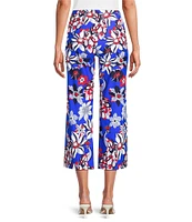 Jude Connally Trixie Twirling Peacock Print Stretch Knit Wide Leg Cropped Coordinating Pull-On Pants
