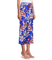 Jude Connally Trixie Twirling Peacock Print Stretch Knit Wide Leg Cropped Coordinating Pull-On Pants