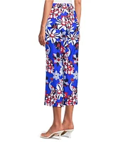 Jude Connally Trixie Twirling Peacock Print Stretch Knit Wide Leg Cropped Coordinating Pull-On Pants