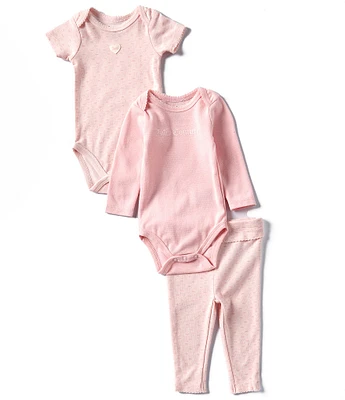 Juicy Couture Baby Girls Newborn-6 Months Long Sleeve Logo-Detailed Bodysuit & Short Sleeve Heart-Motif Bodysuit & Leggings Set