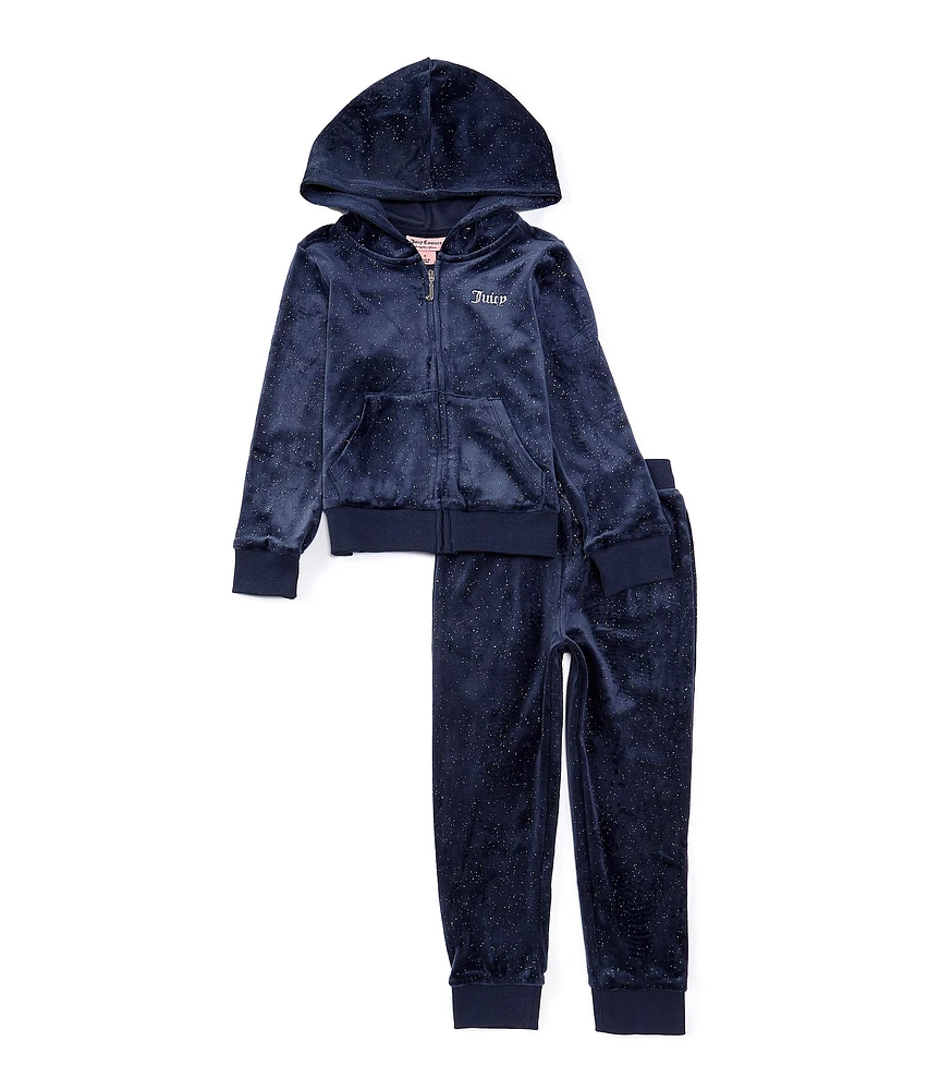 Juicy Couture Little Girls 2T-6X Classic Sparkle Zip Velour Jacket & Jogger 2-Piece Set