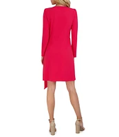 Julia Jordan Crepe Scuba Surplice V-Neck Long Sleeve Pleated Sheath Dress