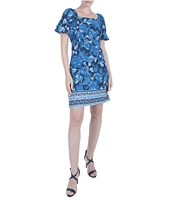 Julia Jordan Floral Print Square Neck Short Puff Sleeve Mini Dress