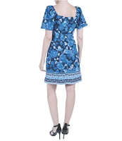 Julia Jordan Floral Print Square Neck Short Puff Sleeve Mini Dress