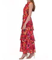 Julia Jordan Halter Neck Floral Print Chiffon Tiered Maxi Dress