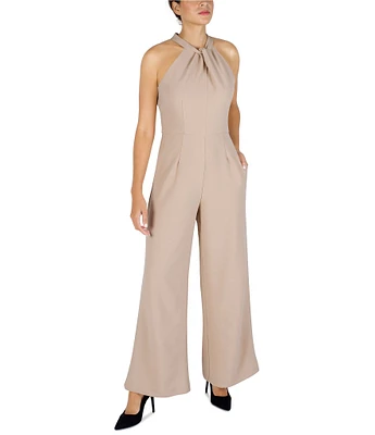 Julia Jordan Halter Twist Neck Sleeveless Pocketed Jumpsuit