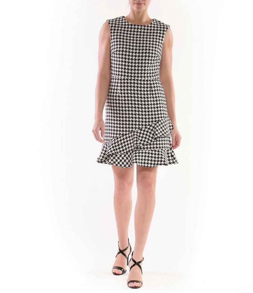 Julia Jordan Houndstooth Crew Neck Sleeveless Ruffle Hem Mini Dress