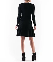 Julia Jordan Knit Crew Neck Long Sleeve Tie Waist Mini Dress