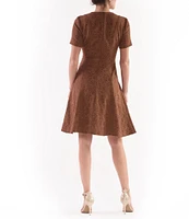 Julia Jordan Knit Jacquard Crew Neck Short Sleeve A-Line Dress