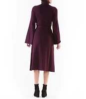 Julia Jordan Knit Turtleneck Long Bell Sleeve Belted A-Line Sweater Dress