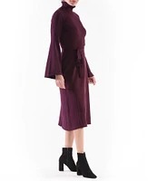 Julia Jordan Knit Turtleneck Long Bell Sleeve Belted A-Line Sweater Dress