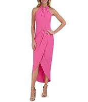Julia Jordan Knot Halter Neck Sleeveless Faux Wrap Tulip Hem Midi Dress