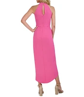 Julia Jordan Knot Halter Neck Sleeveless Faux Wrap Tulip Hem Midi Dress